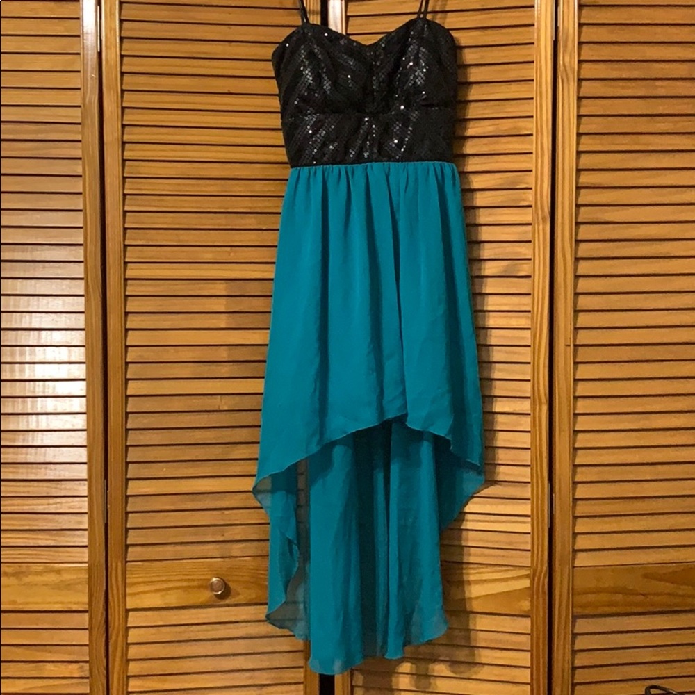 TRIXXI Medium high-low dress teal & black sequins
